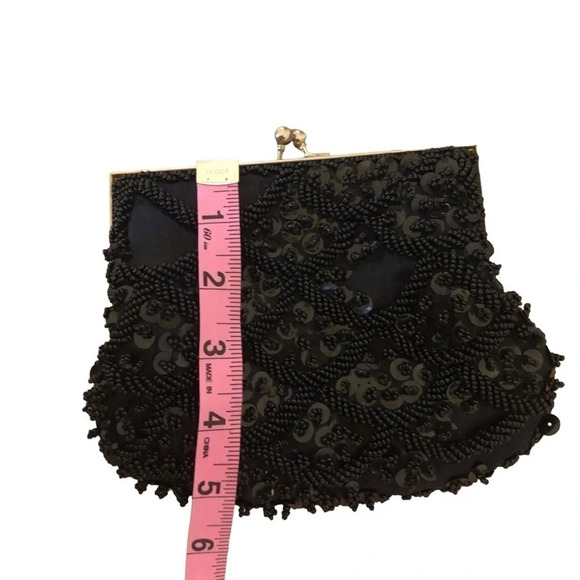 Vintage black beaded formal purse evening bag special occasion Holiday party - Picture 11 of 12